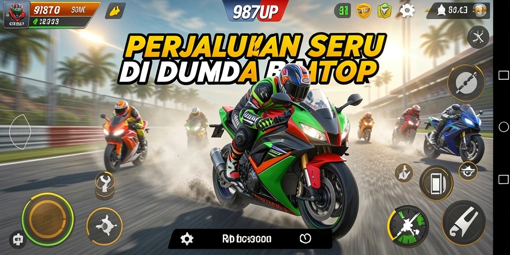 Gameplay seru balap motor dalam 987UP yang menantang.