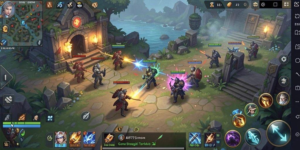 Screenshot gameplay API77 menunjukkan aksi pertempuran strategi yang mendebarkan.
