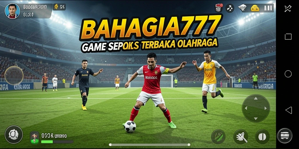 Tampilan utama BAHAGIA777 menampilkan aksi seru pertandingan sepak bola.