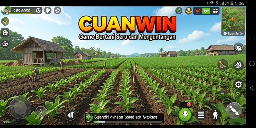 Tangkapan layar gameplay CUANWIN menampilkan momen bertani yang seru dan penuh warna.