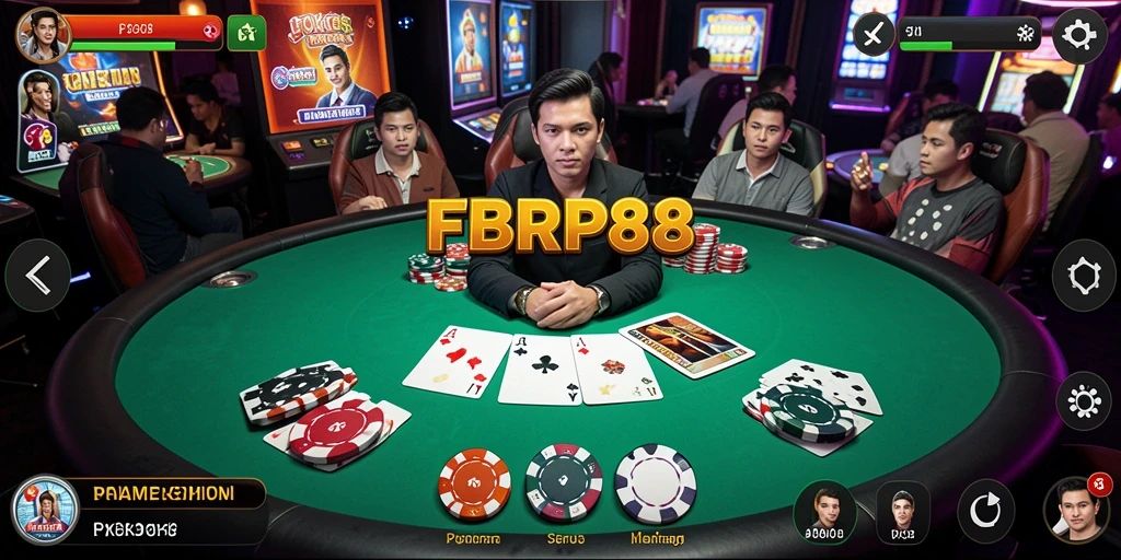 Screenshot utama FBRP88 menampilkan gameplay poker yang seru dan interaktif.