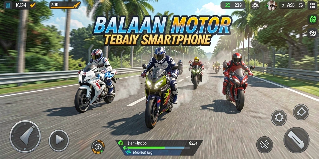 Gameplay K234 menampilkan balapan motor yang seru dan mendebarkan.