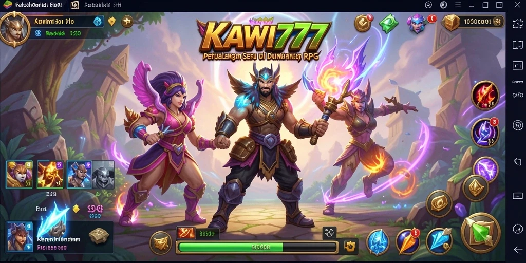 Tangkapan layar gameplay KAWI777 dengan karakter dalam pertarungan epik.