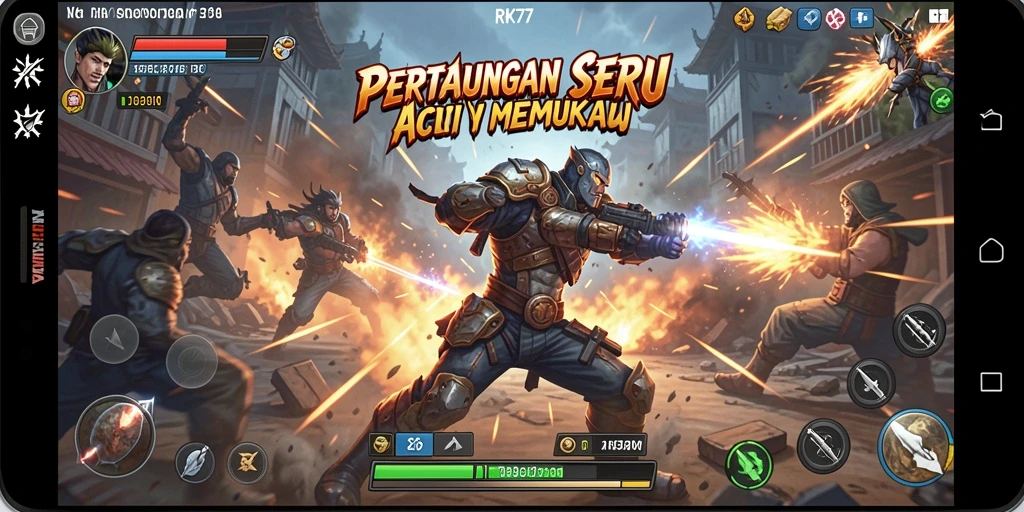 Tangkapan layar gameplay RK77 dengan aksi pertarungan yang intens.