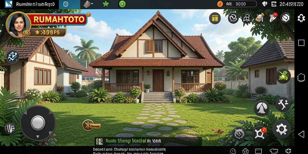 Tangkapan layar gameplay RUMAHTOTO menunjukkan pembangunan rumah yang kreatif.