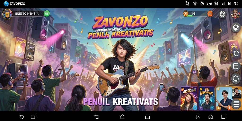 Tampilan screenshot utama ZAVONZO menampilkan gameplay musik interaktif.